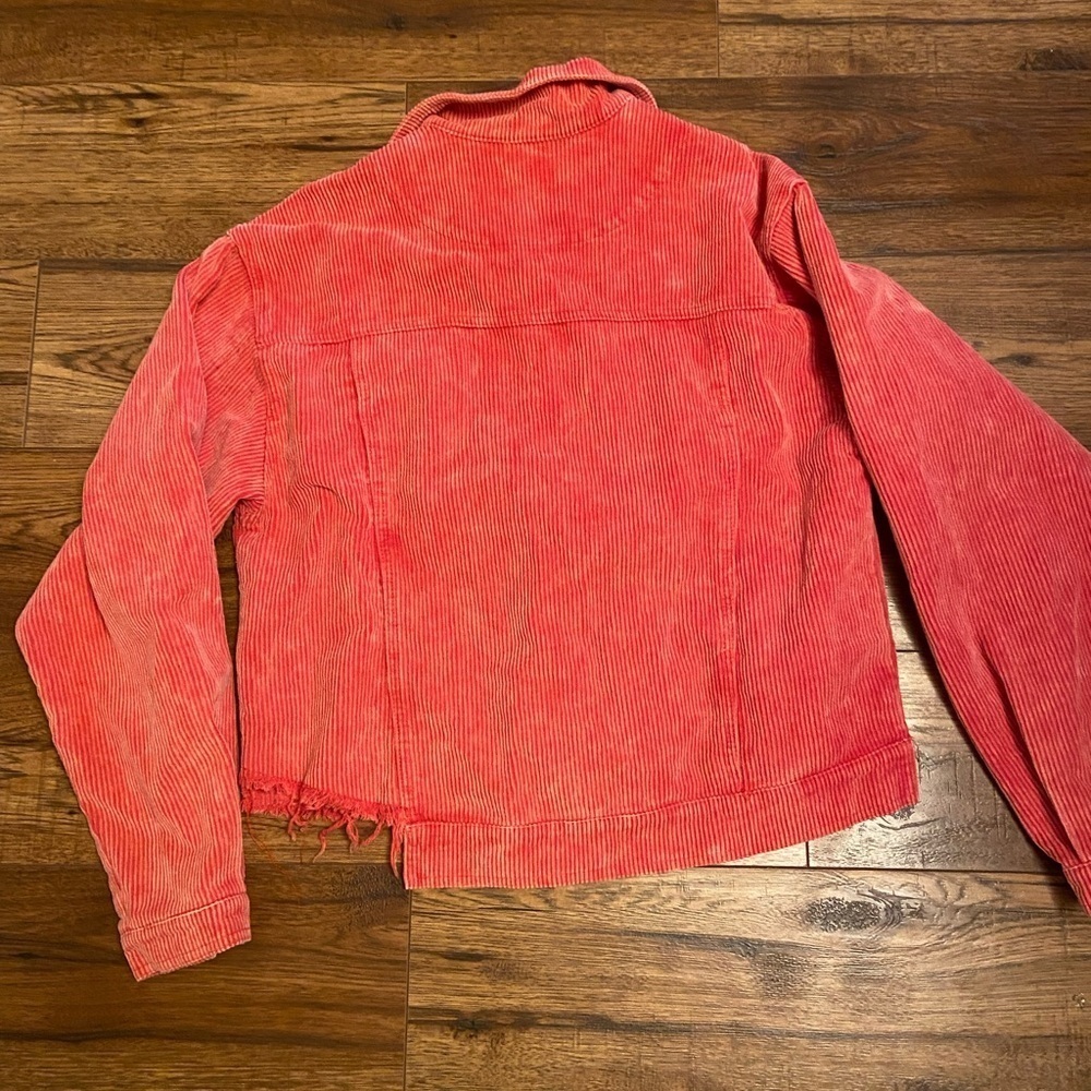 NWT POL Button Corduroy Womens Trucker Jacket rusty red raw hem cropped small - Picture 7 of 8